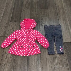 Kids headquarters hooded polkadot windbreaker with matching heart jean legging